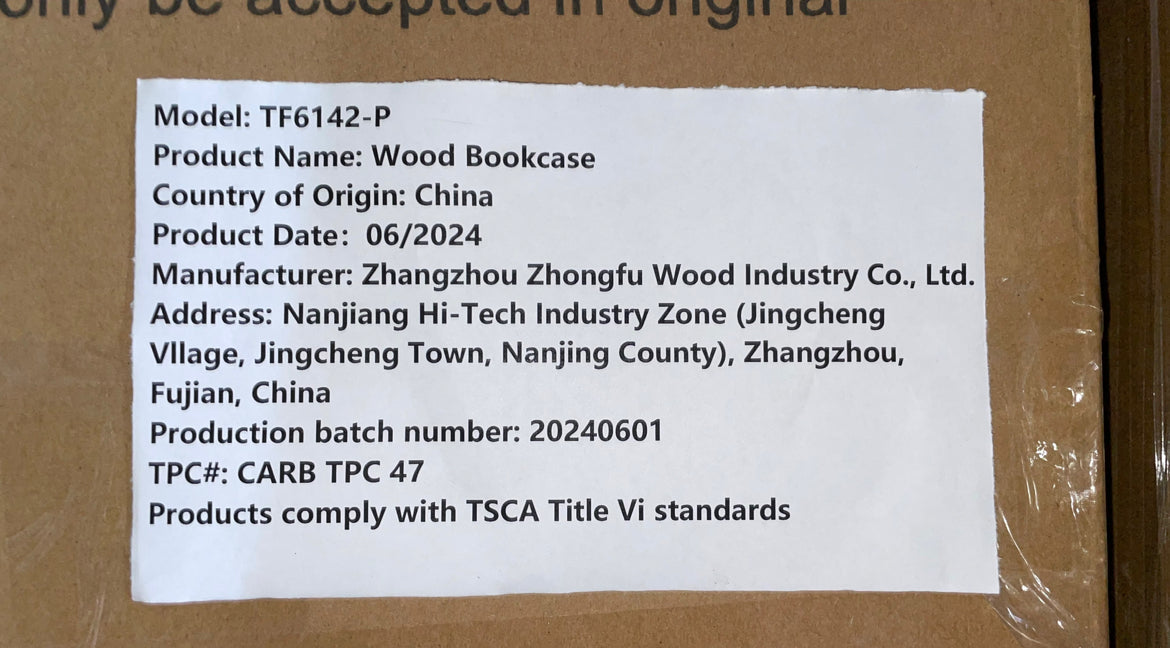 Wood bookcase model TFP manufactured in China with TSCA Title VI compliance