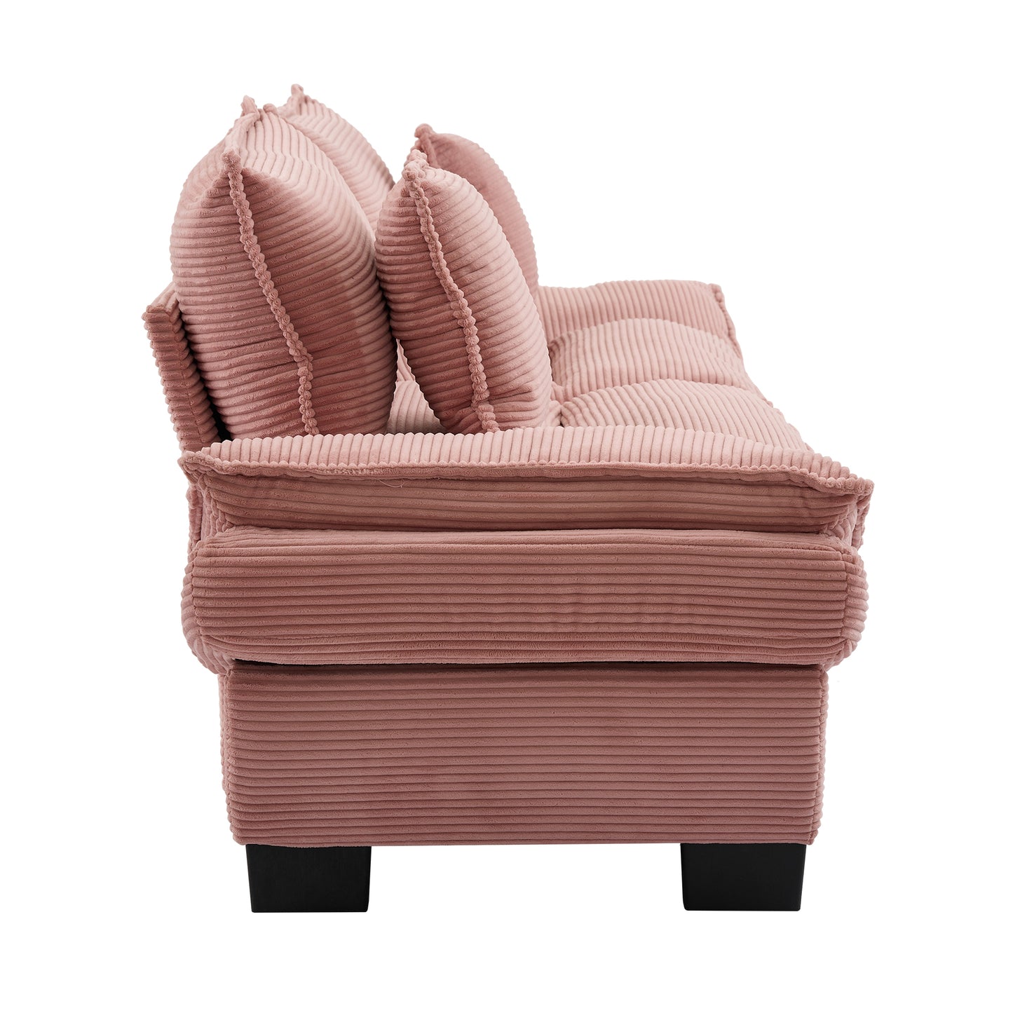 Dusty rose corduroy sofa with plush cushions perfect for a cozy living room
