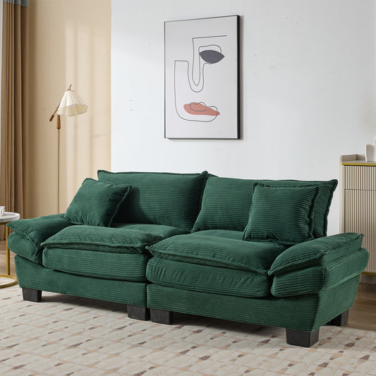 Deep green corduroy sectional sofa with plush cushions modern design for living rooms