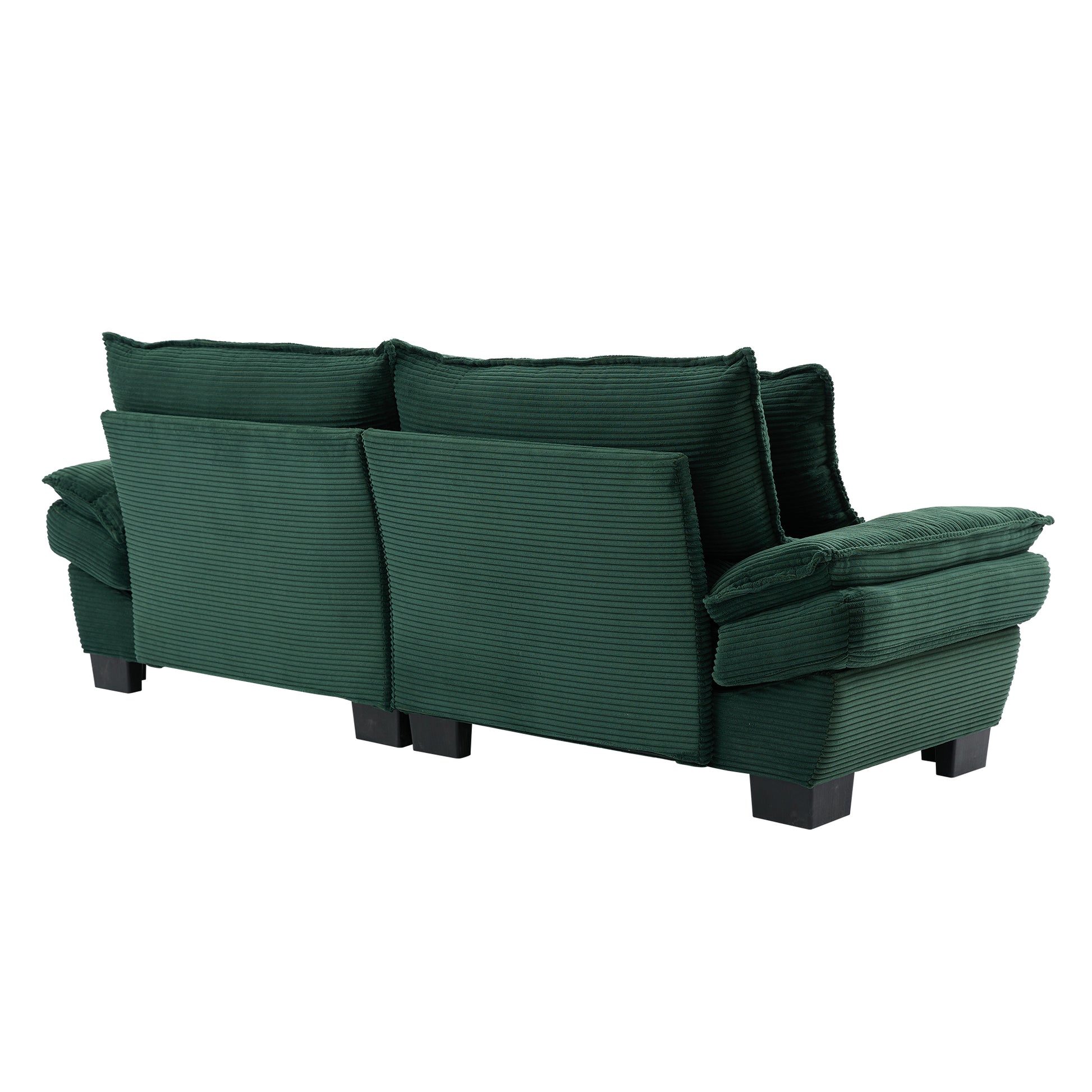 Deep green corduroy sectional sofa plush cushions modern living room furniture