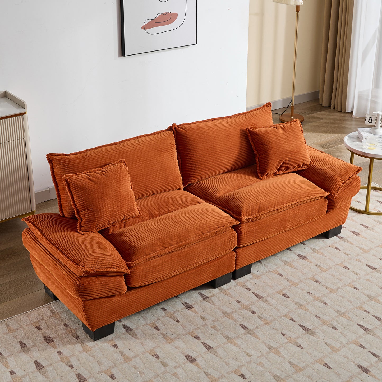 Spacious burnt orange corduroy sectional sofa with plush cushions perfect for modern living rooms