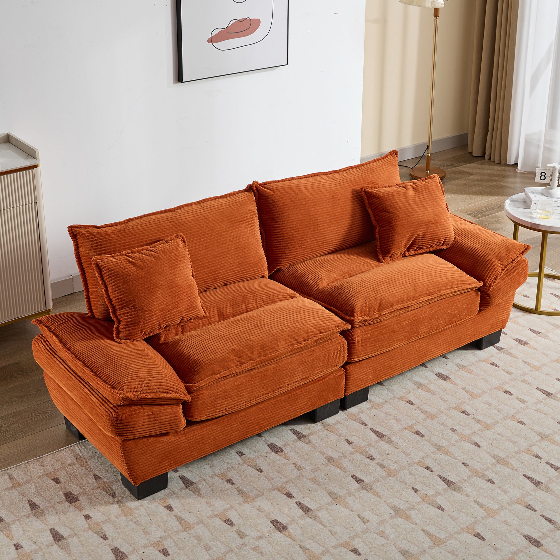 Spacious burnt orange corduroy sectional sofa with plush cushions perfect for modern living rooms