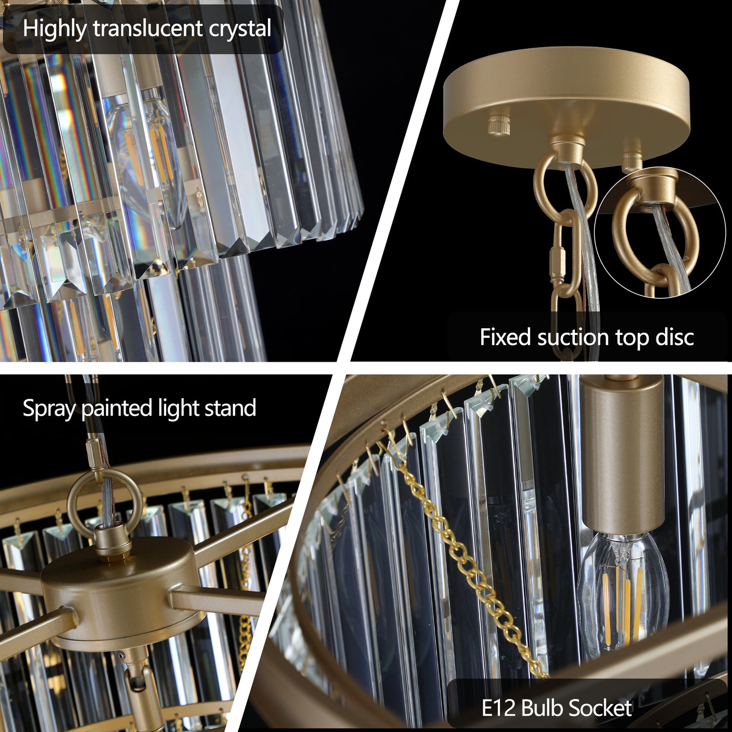 Gold finish pendant light with crystal accents ideal for dining rooms