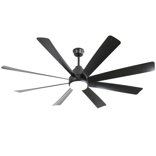 Modern black eightblade ceiling fan with integrated LED light