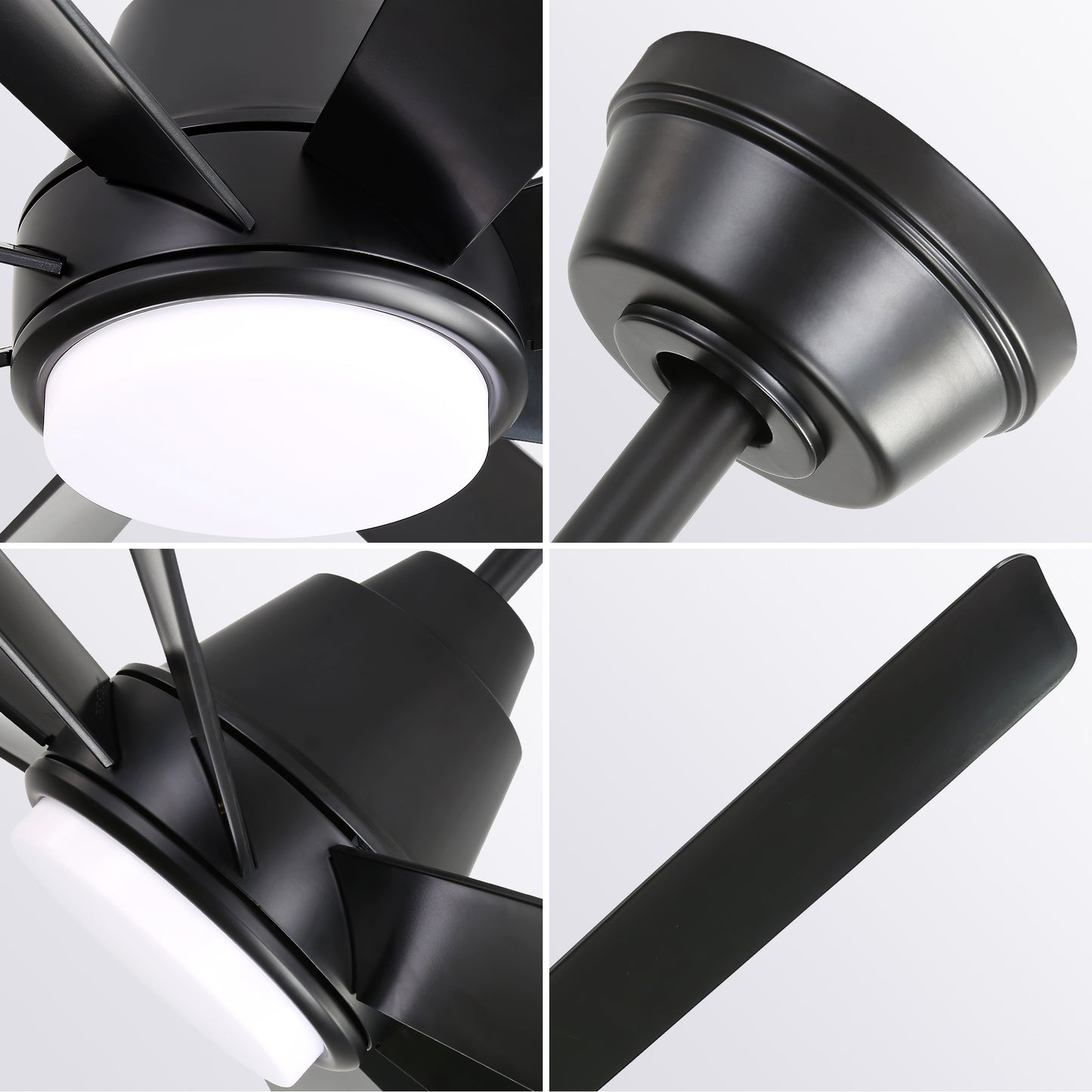 Black modern ceiling fan with integrated LED light fixture