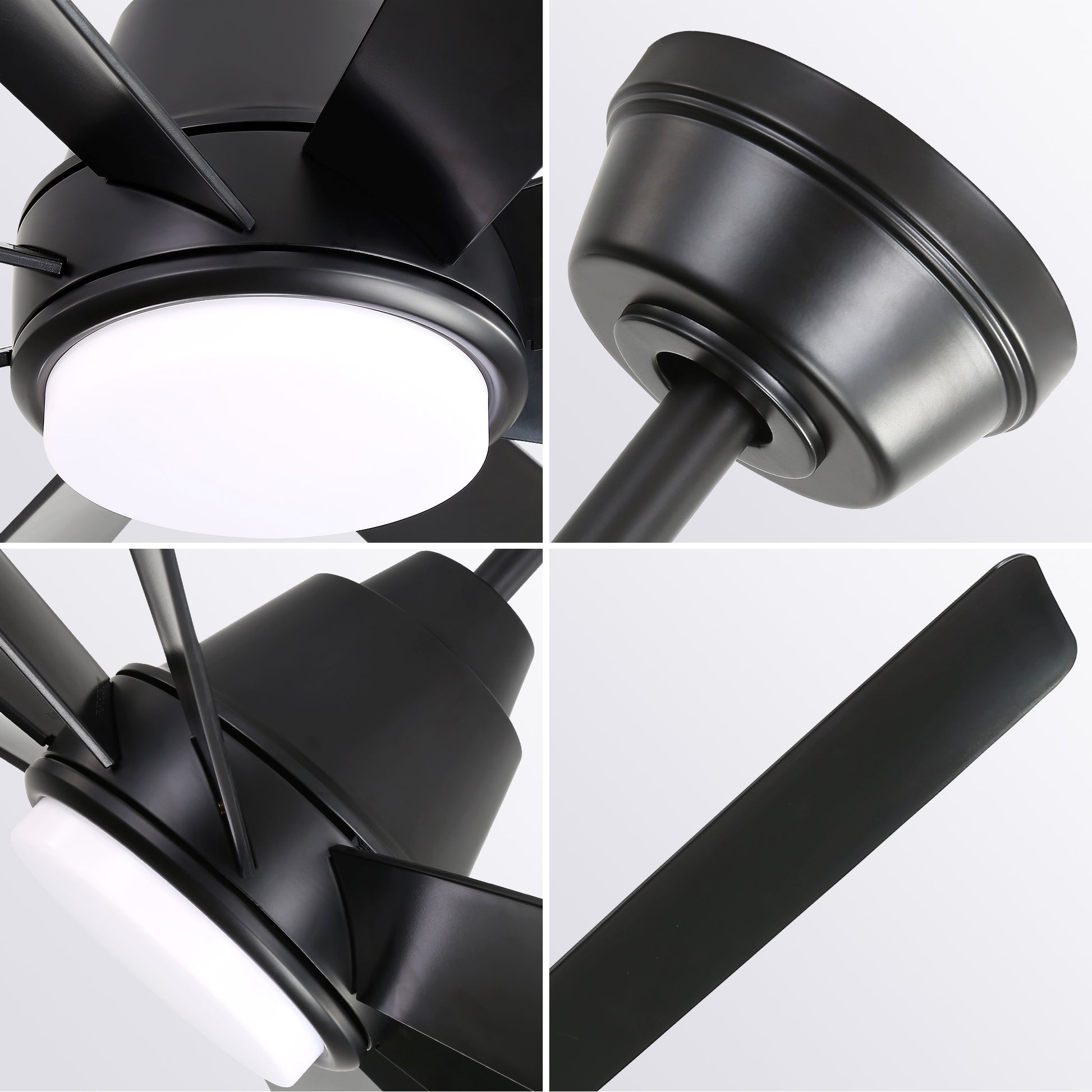 Black modern ceiling fan with integrated LED light fixture