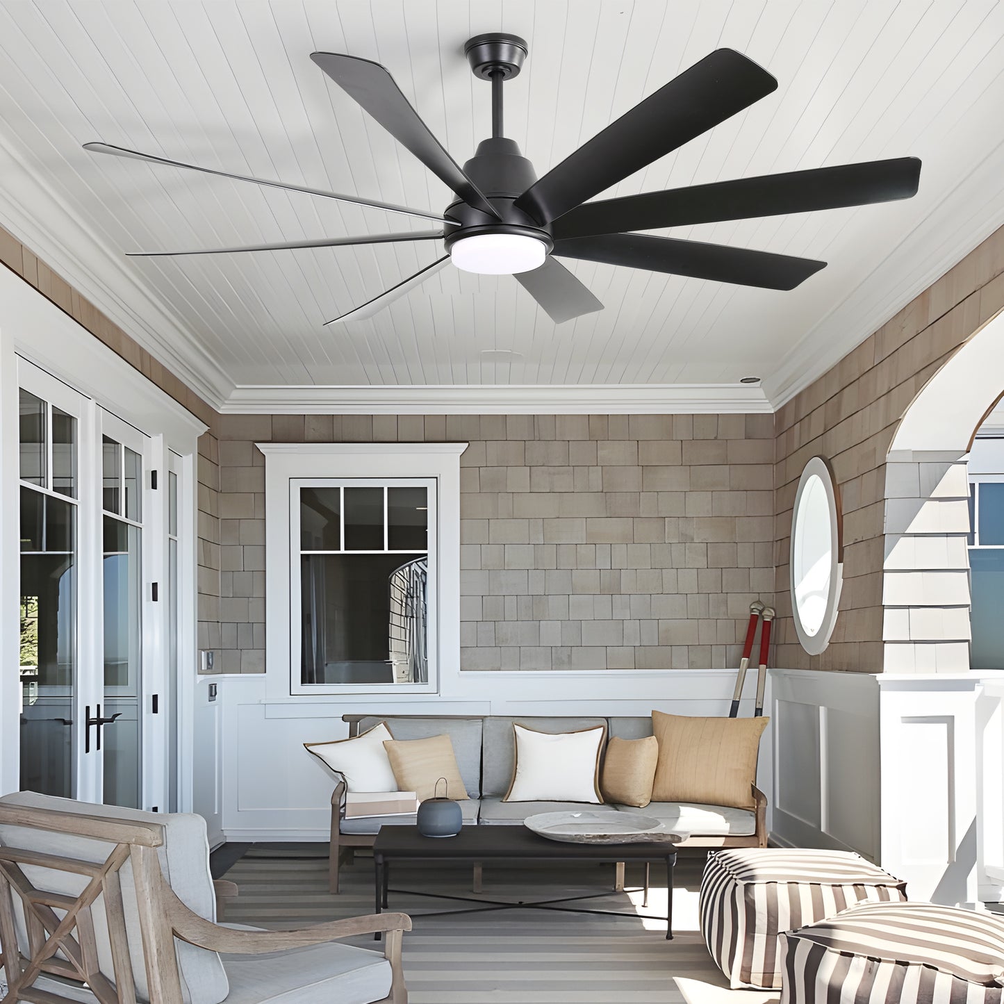 Black blade modern ceiling fan with integrated LED light inch span