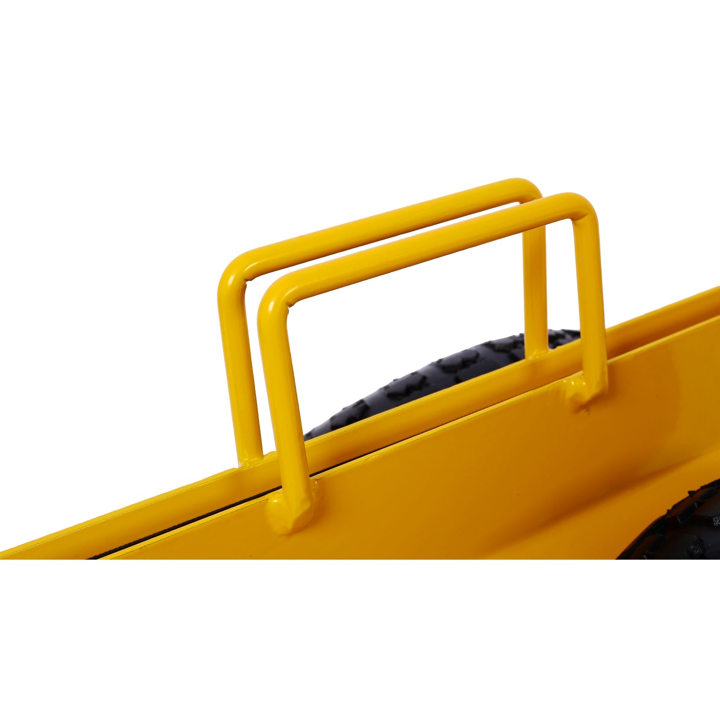 Yellow garden cart with sturdy yellow handlebars for easy maneuvering