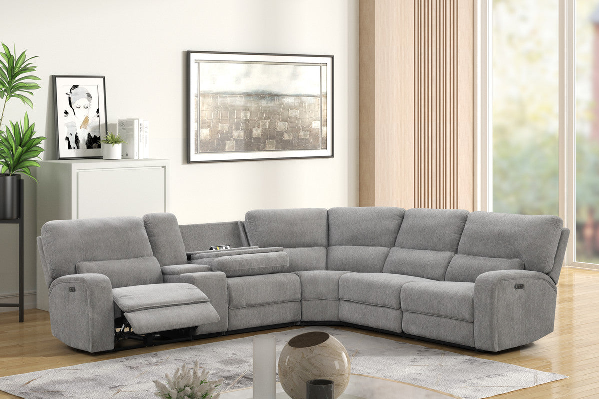 Gray fabric sectional recliner sofa with builtin cup holders and hidden storage for ultimate comfort