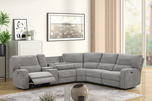 Gray fabric sectional recliner sofa with builtin cup holders and hidden storage for ultimate comfort