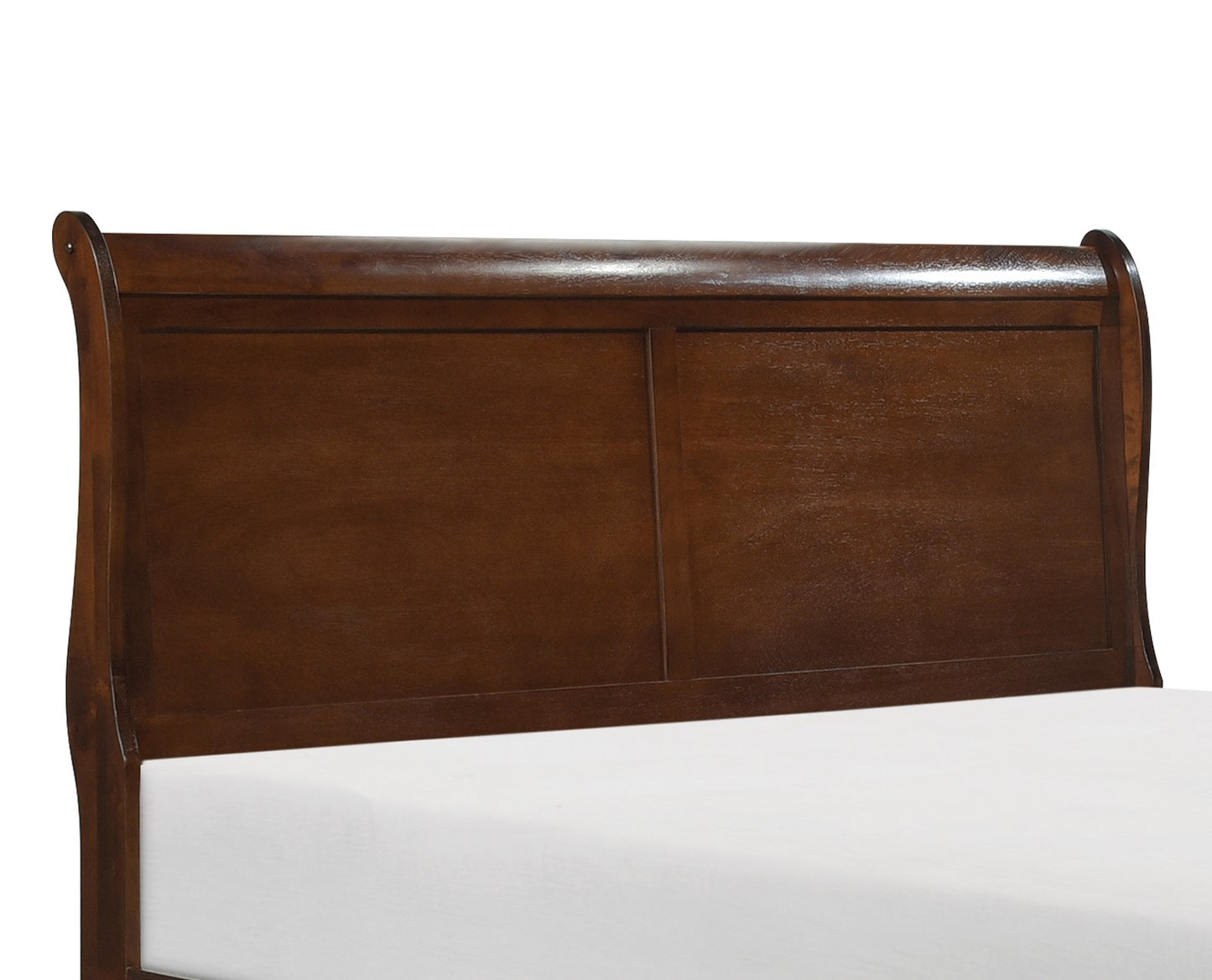 Rich mahogany sleigh bed headboard with classic panel design
