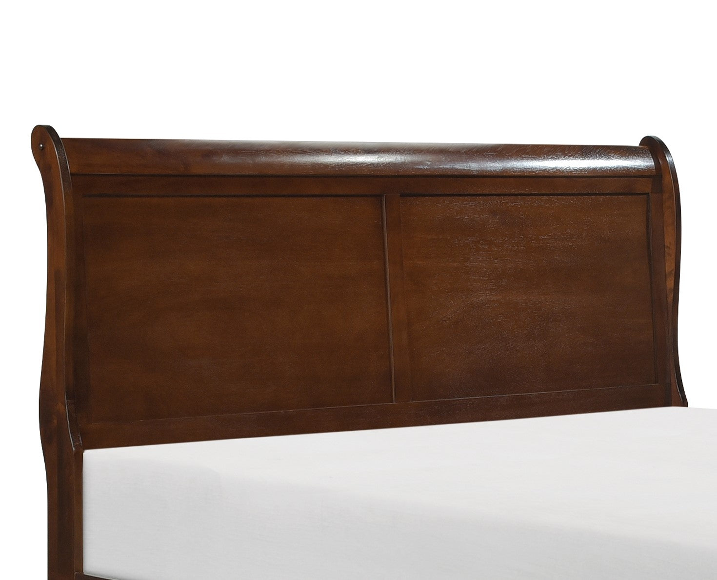 Rich mahogany sleigh bed headboard with classic panel design