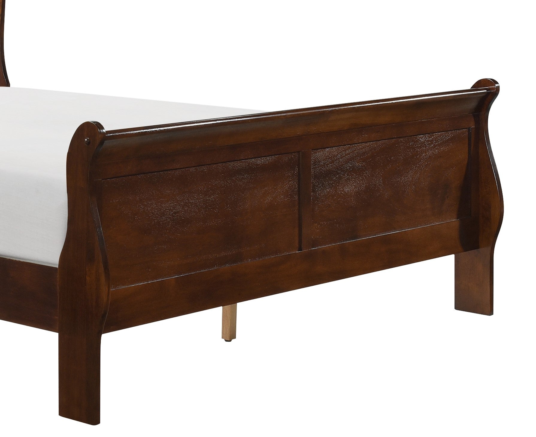 Dark cherry sleigh bed frame with subtle detailing perfect for a traditional bedroom