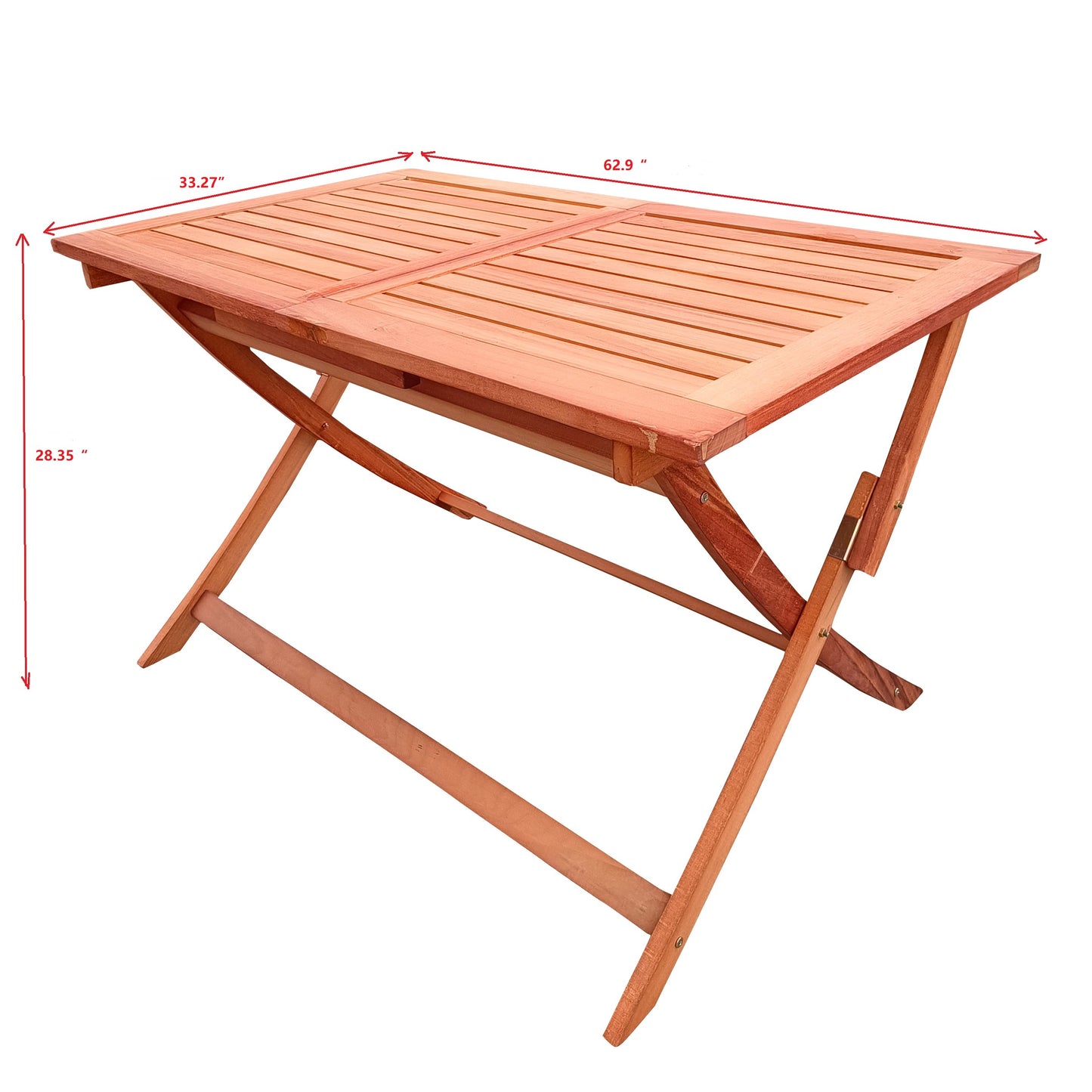 Wooden folding dining table with slatted top ideal for outdoor patio use