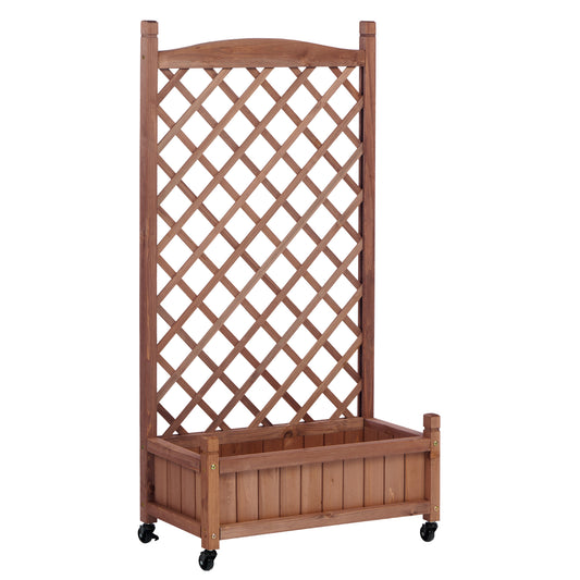 Wooden planter box with trellis on wheels natural finish perfect for climbing plants