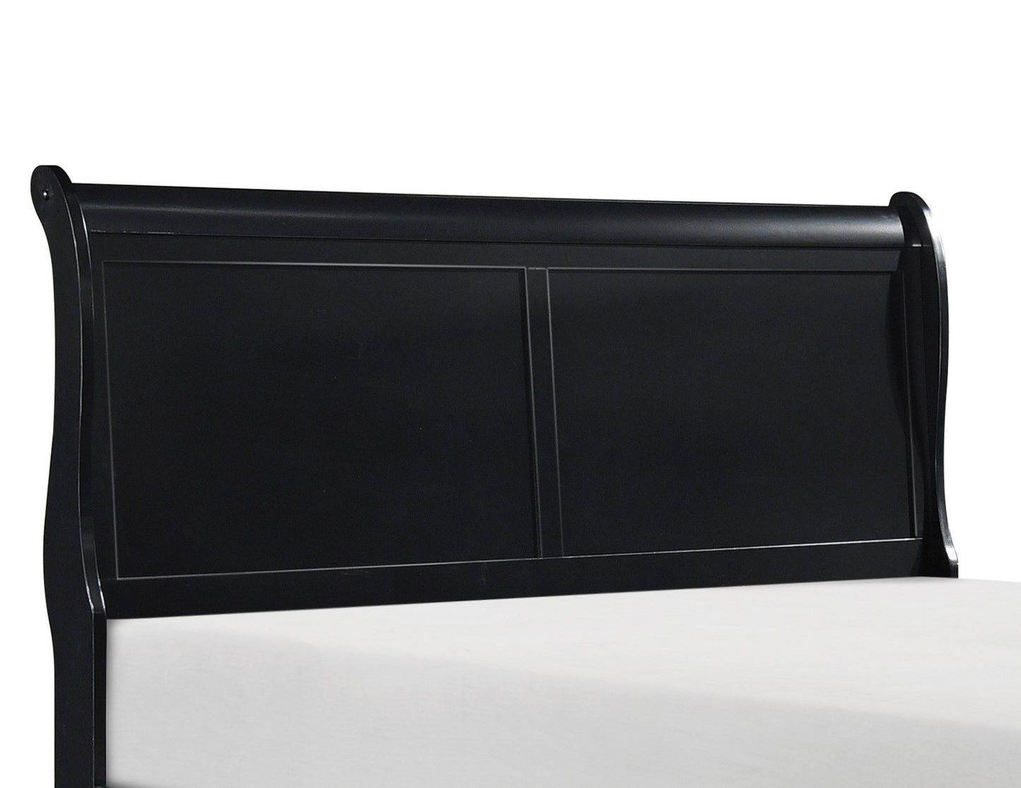 Black wooden sleigh bed headboard with elegant curves