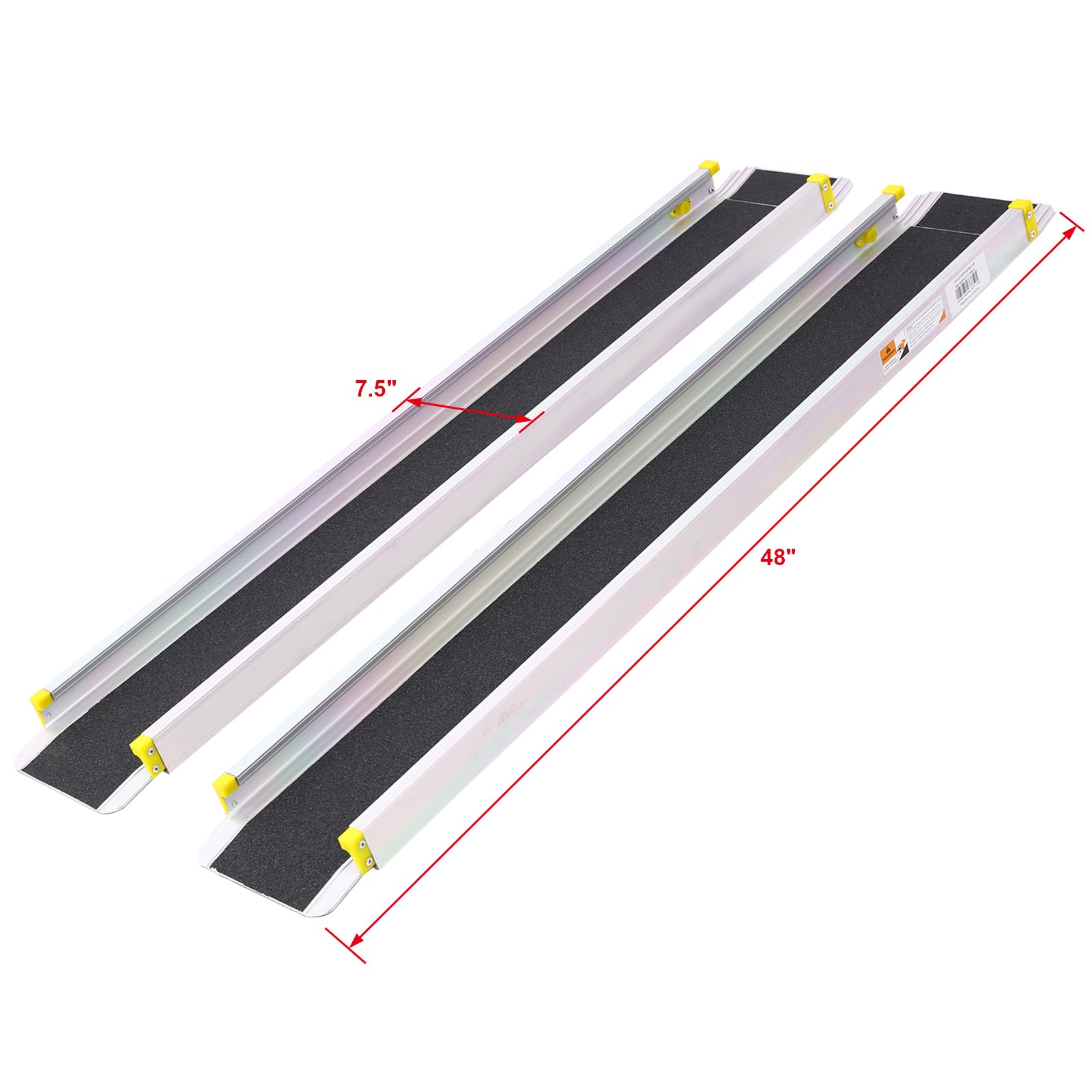inch aluminum portable wheelchair ramp with nonslip surface and yellow safety grips