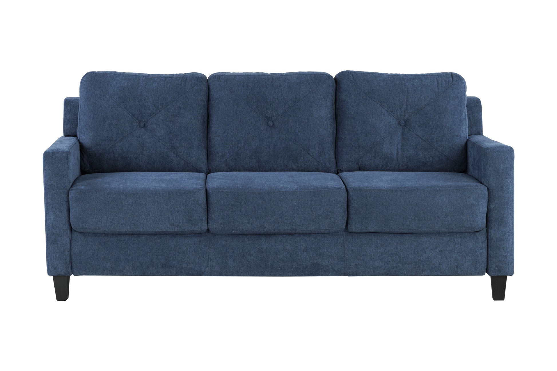 Textured navy blue threeseater sofa with tufted back cushions