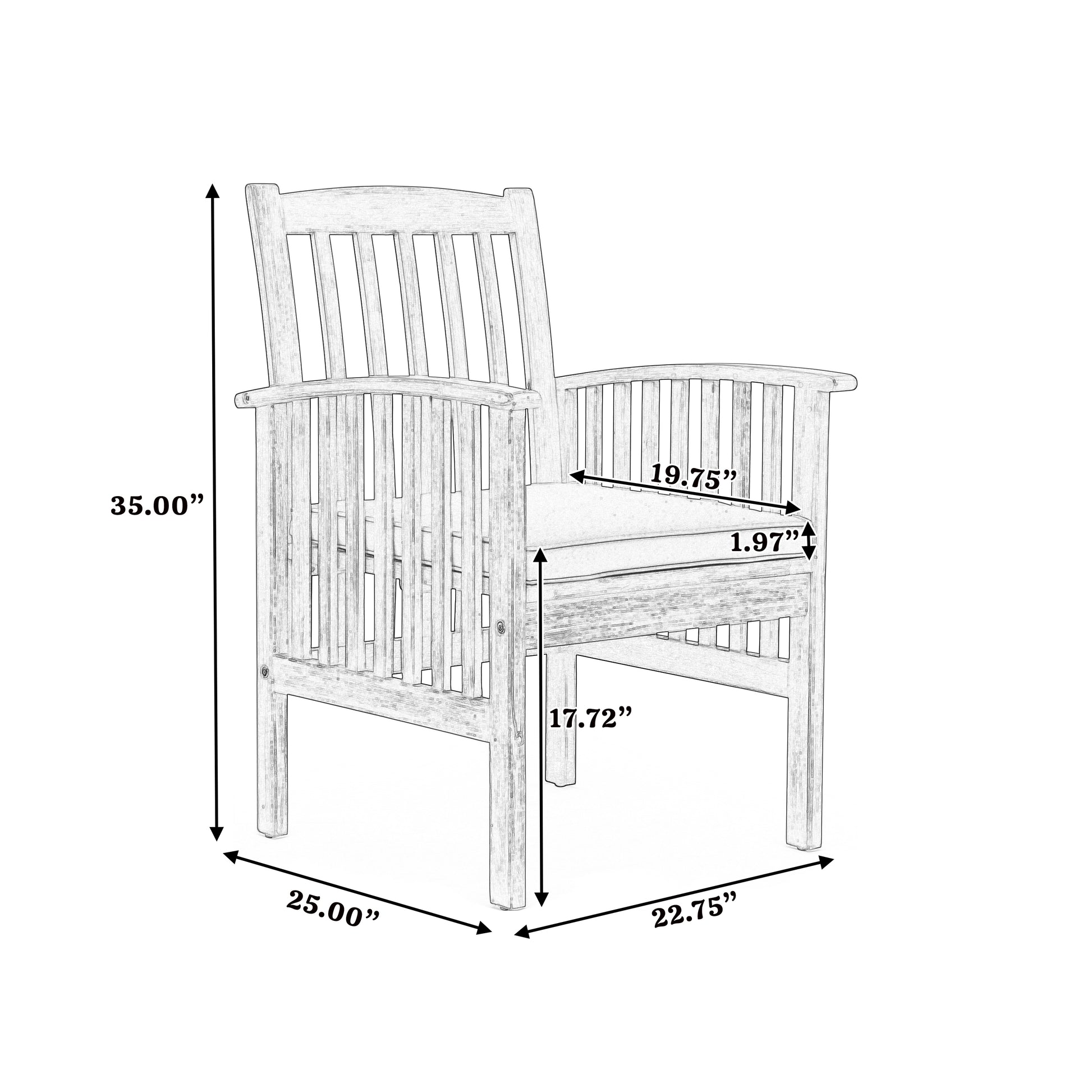 Wooden outdoor chair sketch with dimensions  H x  W x  D