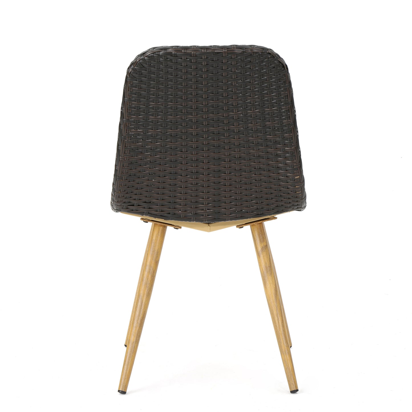 Dark brown rattan dining chair with tapered wooden legs