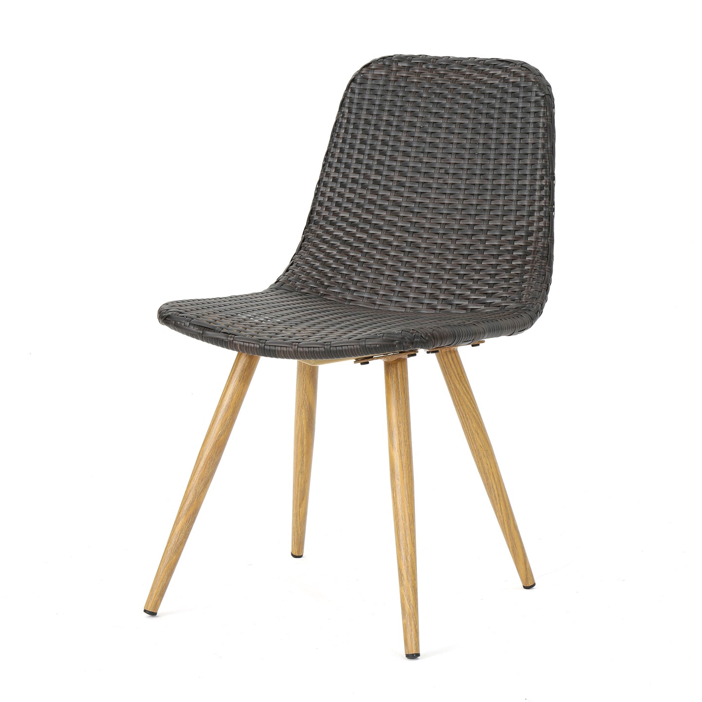 Dark brown rattan dining chair with natural wood legs perfect for modern kitchens
