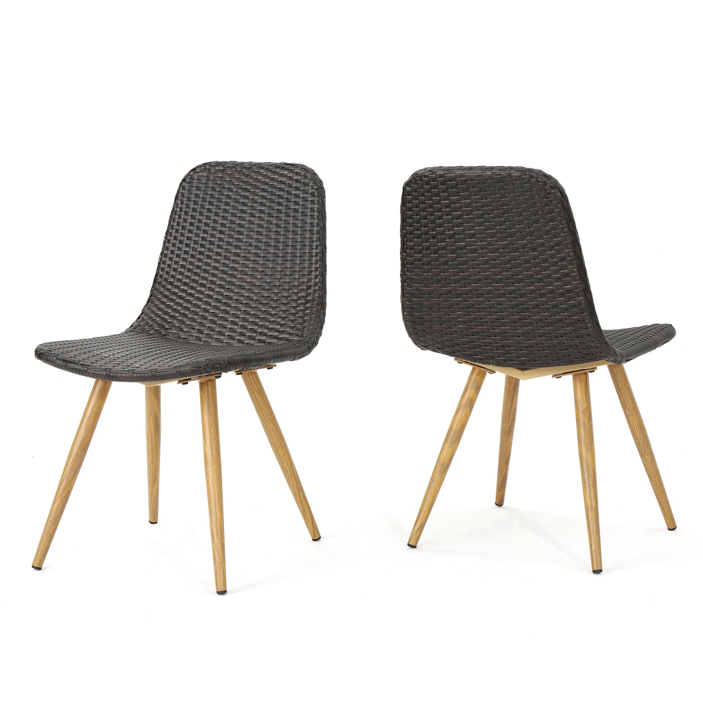 Dark grey rattan dining chair with light wood legs