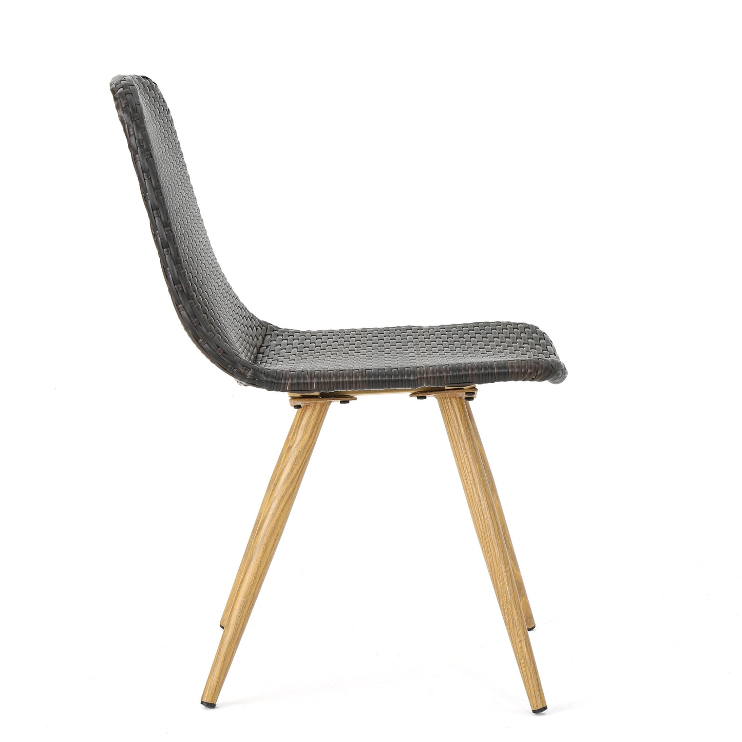 Dark grey woven chair with light wood legs modern dining chair