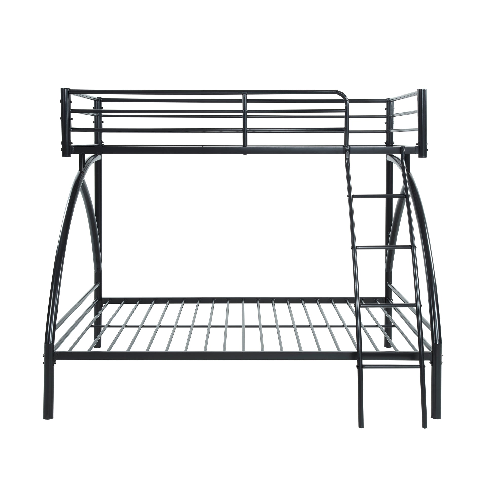 Black metal twin over twin bunk bed with ladder for kids rooms