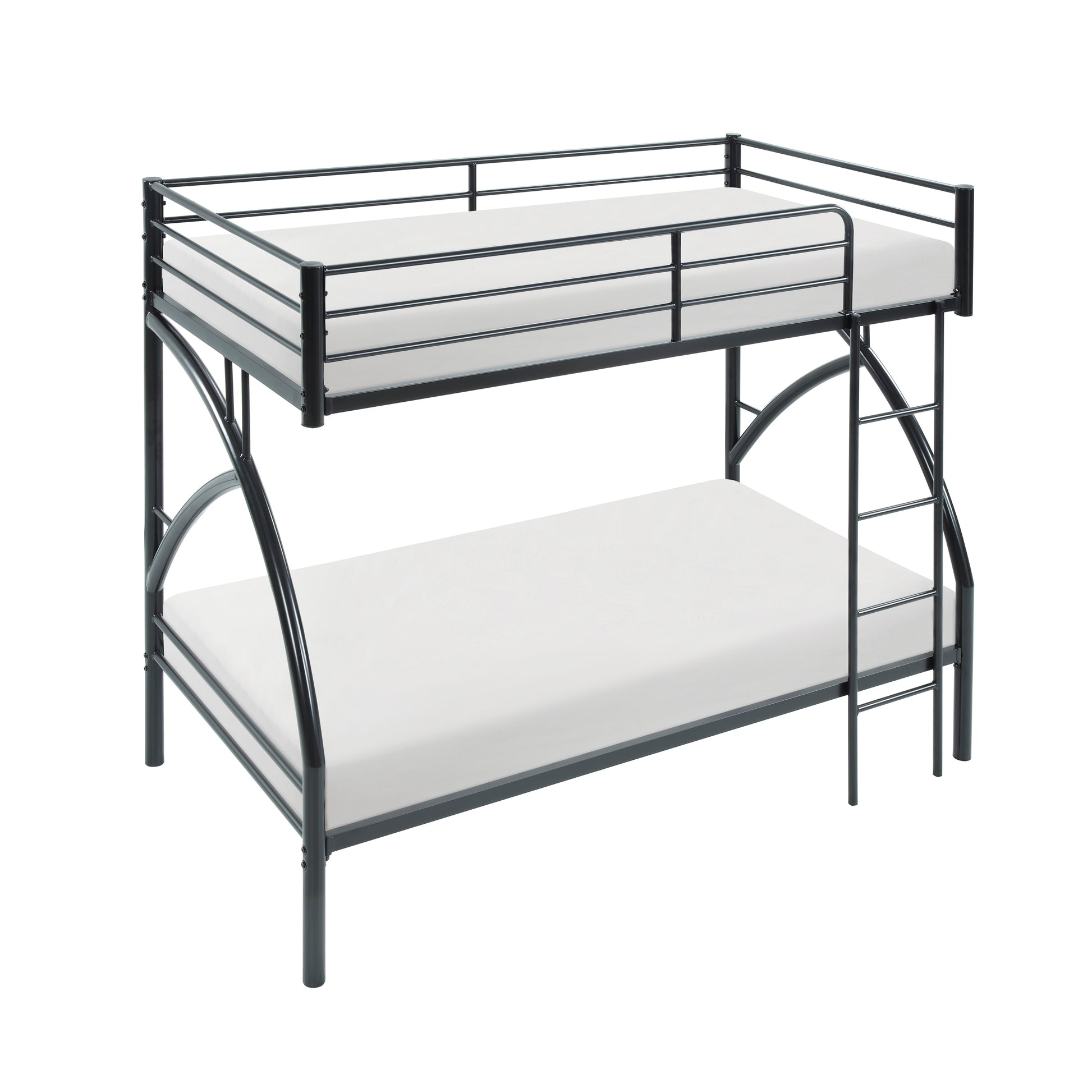 Black metal bunk bed with white mattresses spacesaving design