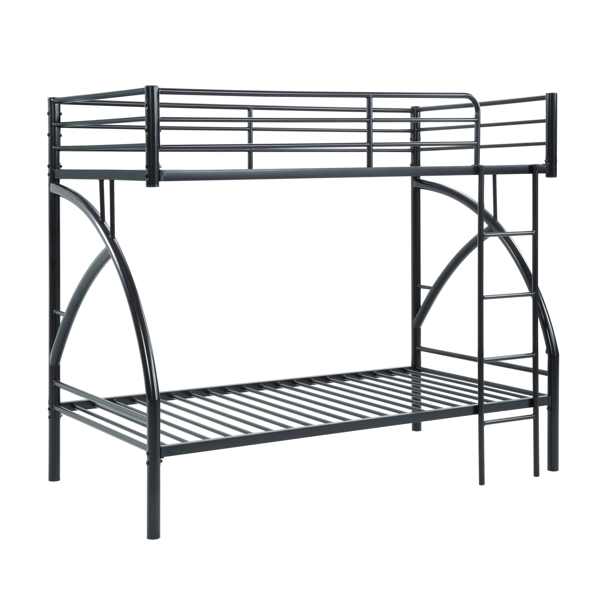 Sleek black metal bunk bed with ladder perfect for kids rooms