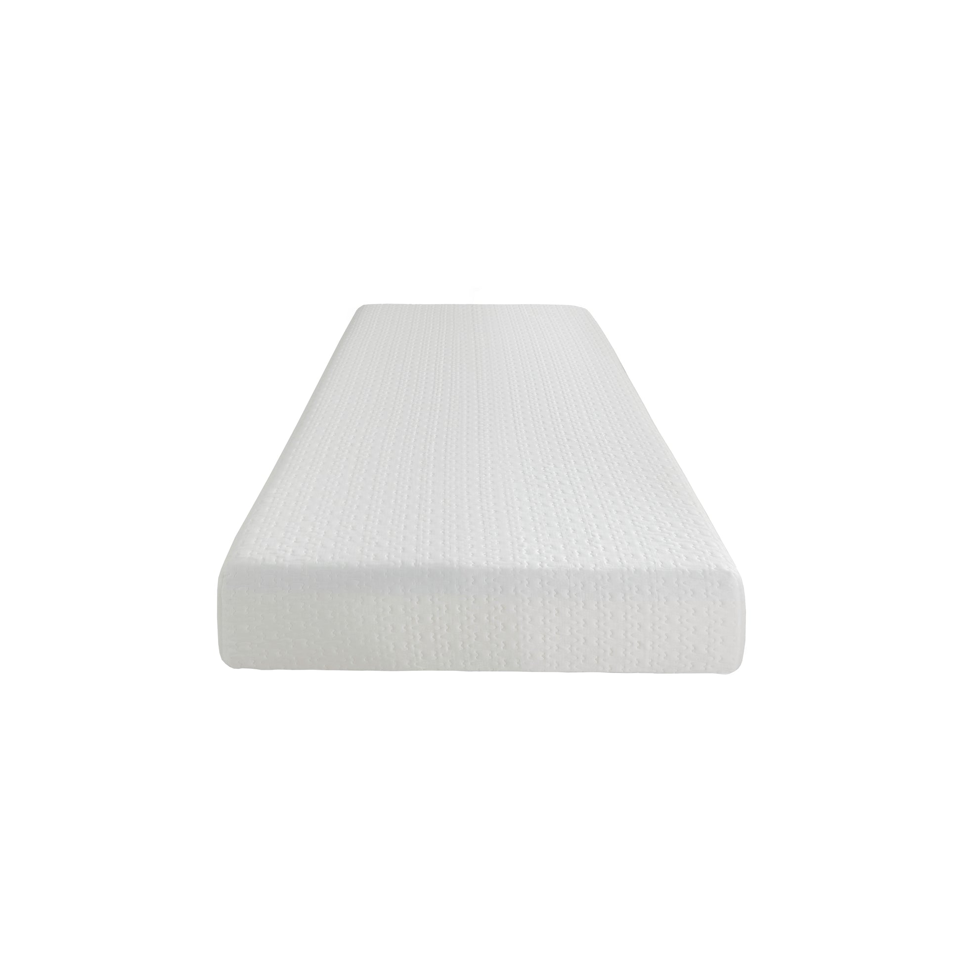 White quilted memory foam mattress on a white background