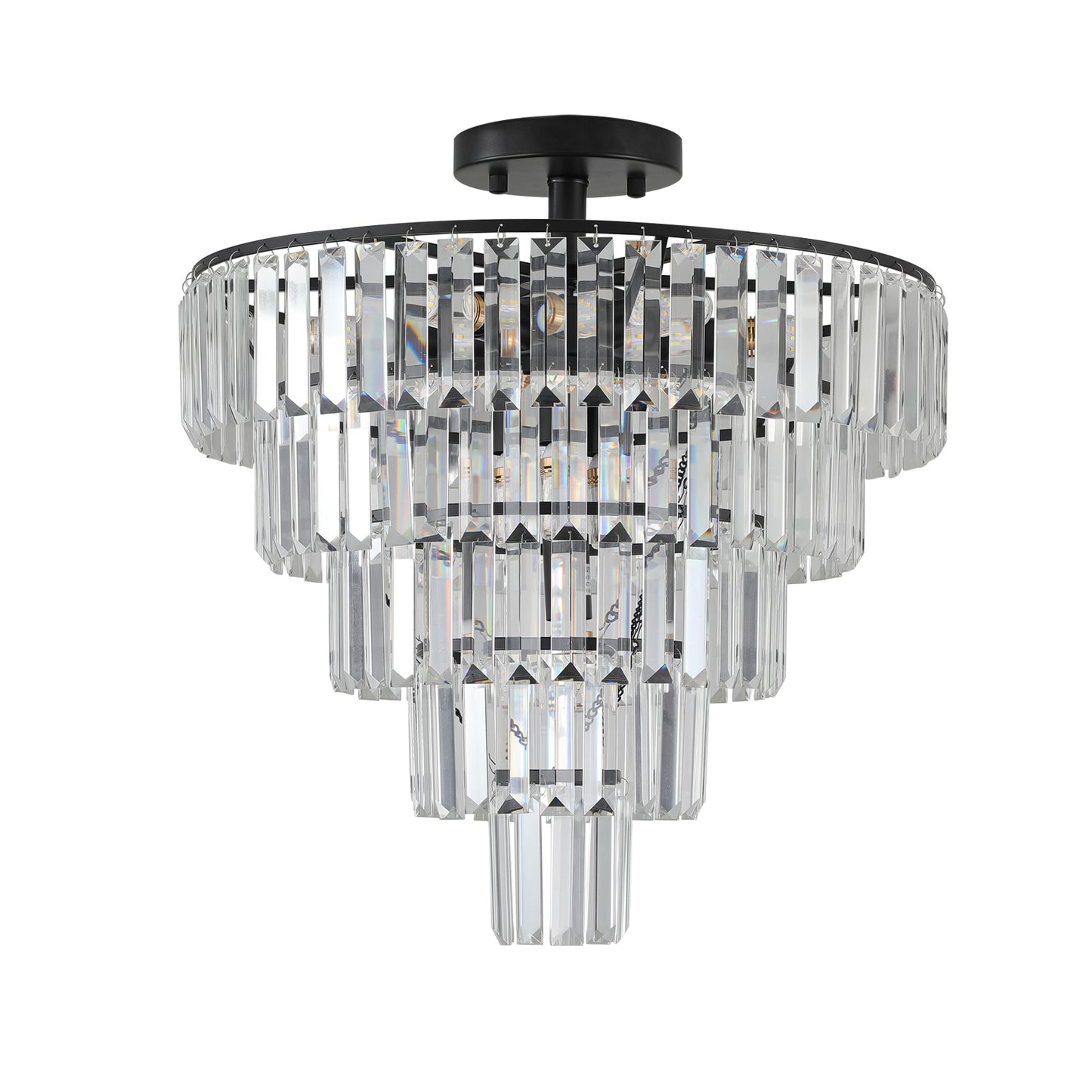 Tiered crystal chandelier with black metal accents modern luxury lighting for dining rooms