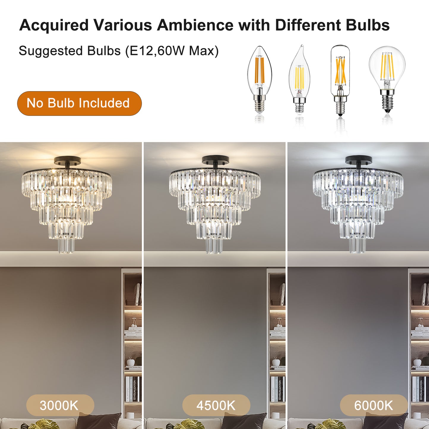 Multitiered crystal flush mount ceiling light in warm K light