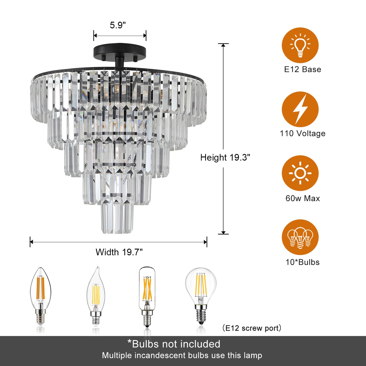 Modern crystal tiered chandelier with black metal accents  wide