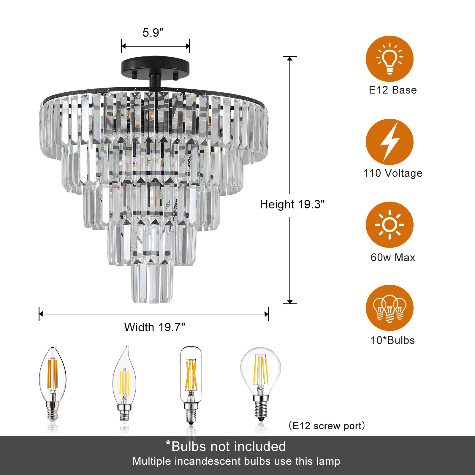 Modern crystal tiered chandelier with black metal accents  wide