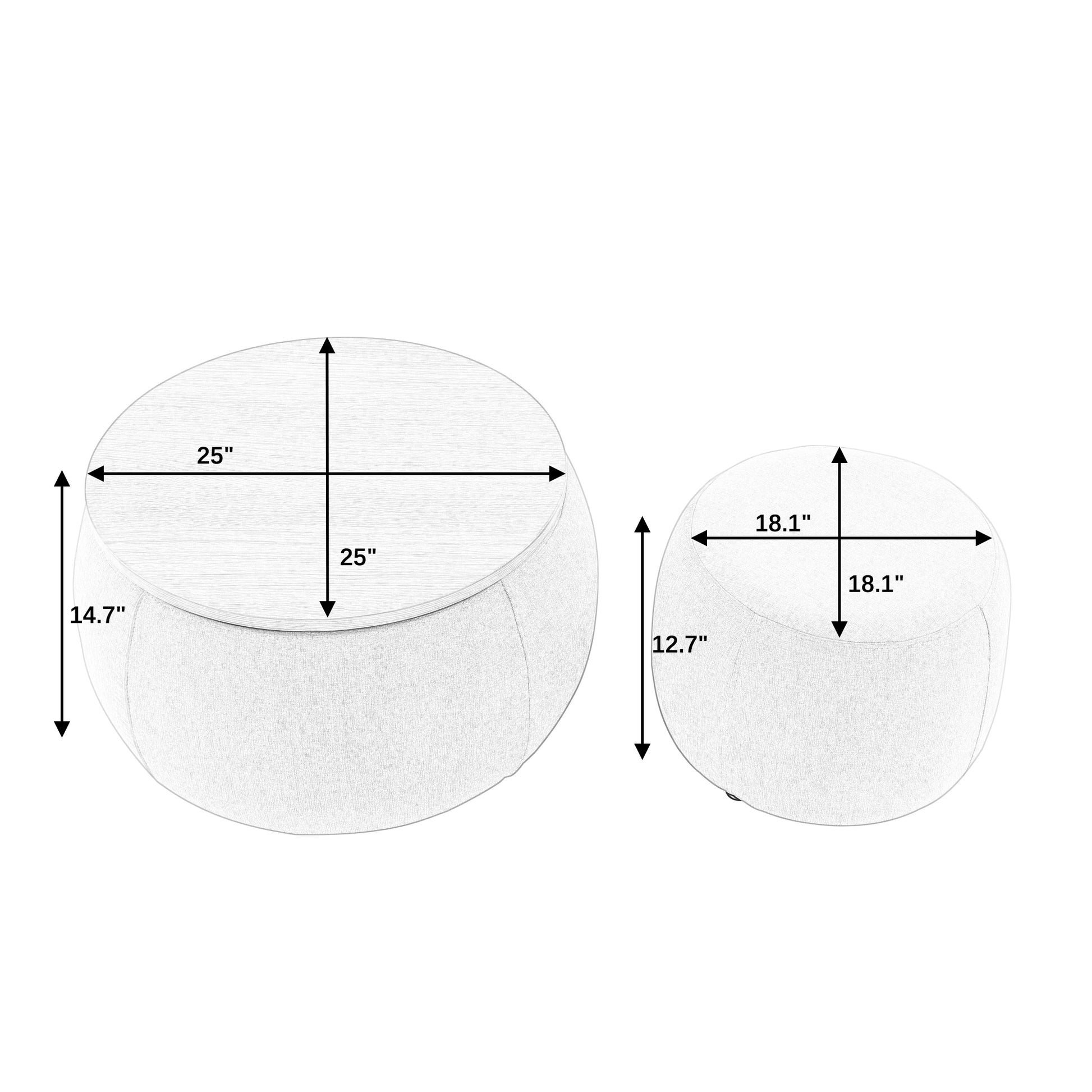 Round storage ottoman with woodgrain lid  W x  H