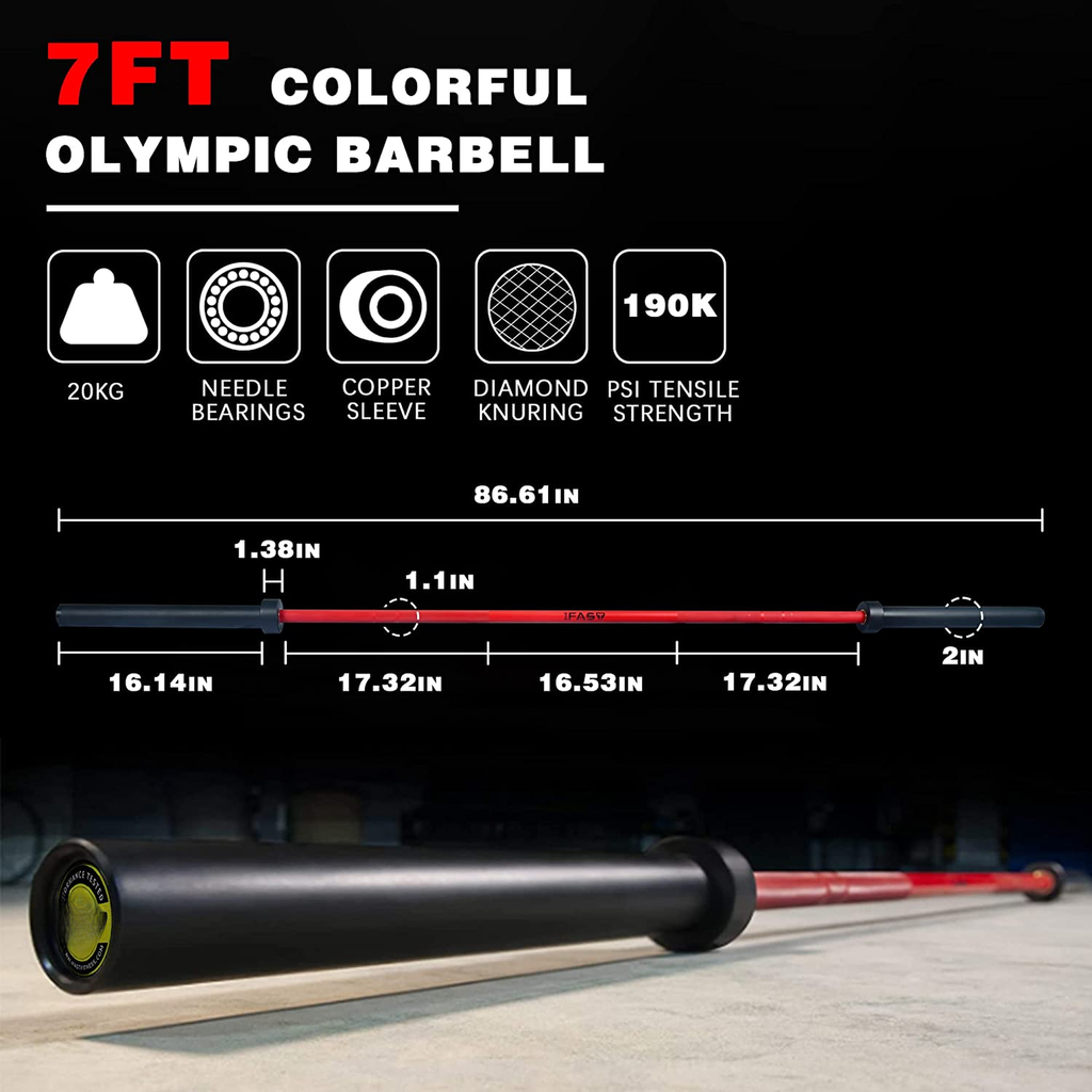 FT colorful Olympic barbell with needle bearings and copper sleeve K PSI tensile strength
