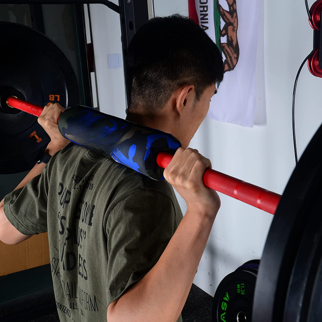 Camouflage barbell pad for squats offering neck support during weightlifting exercises
