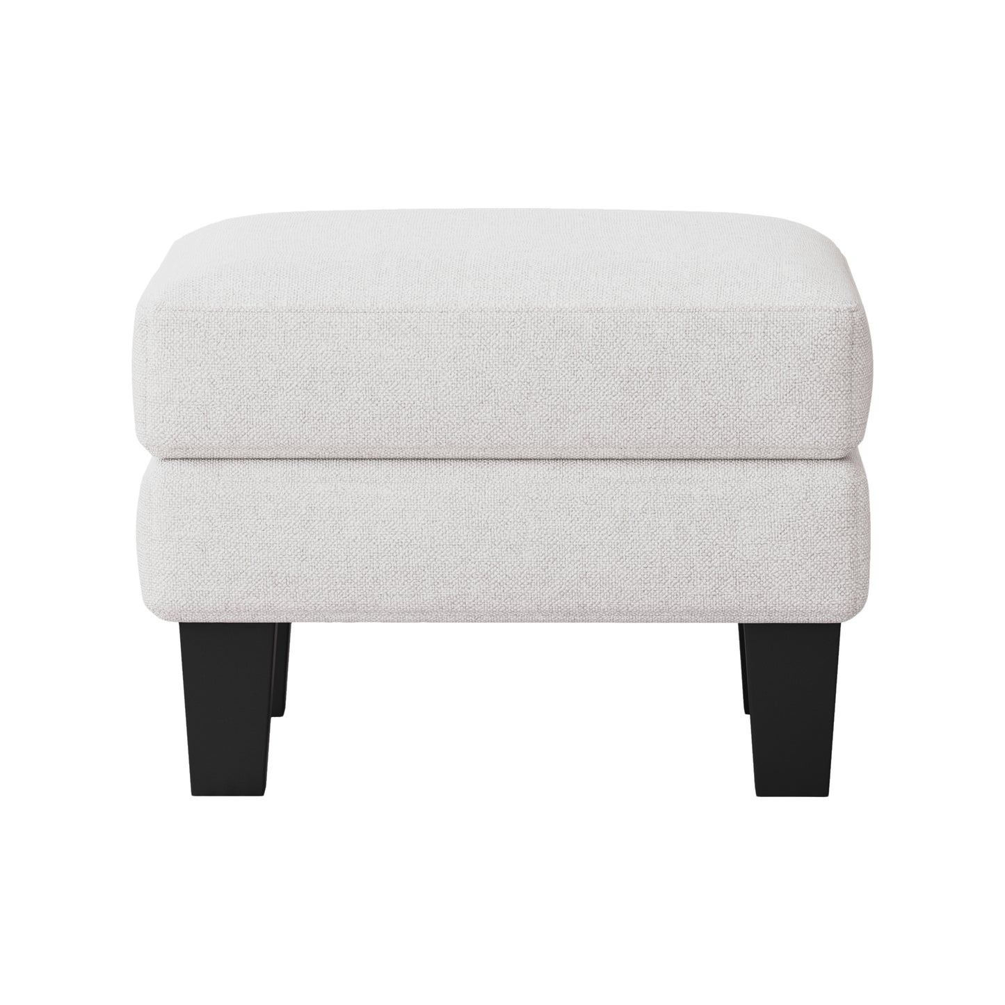 Light gray textured fabric ottoman with black square legs