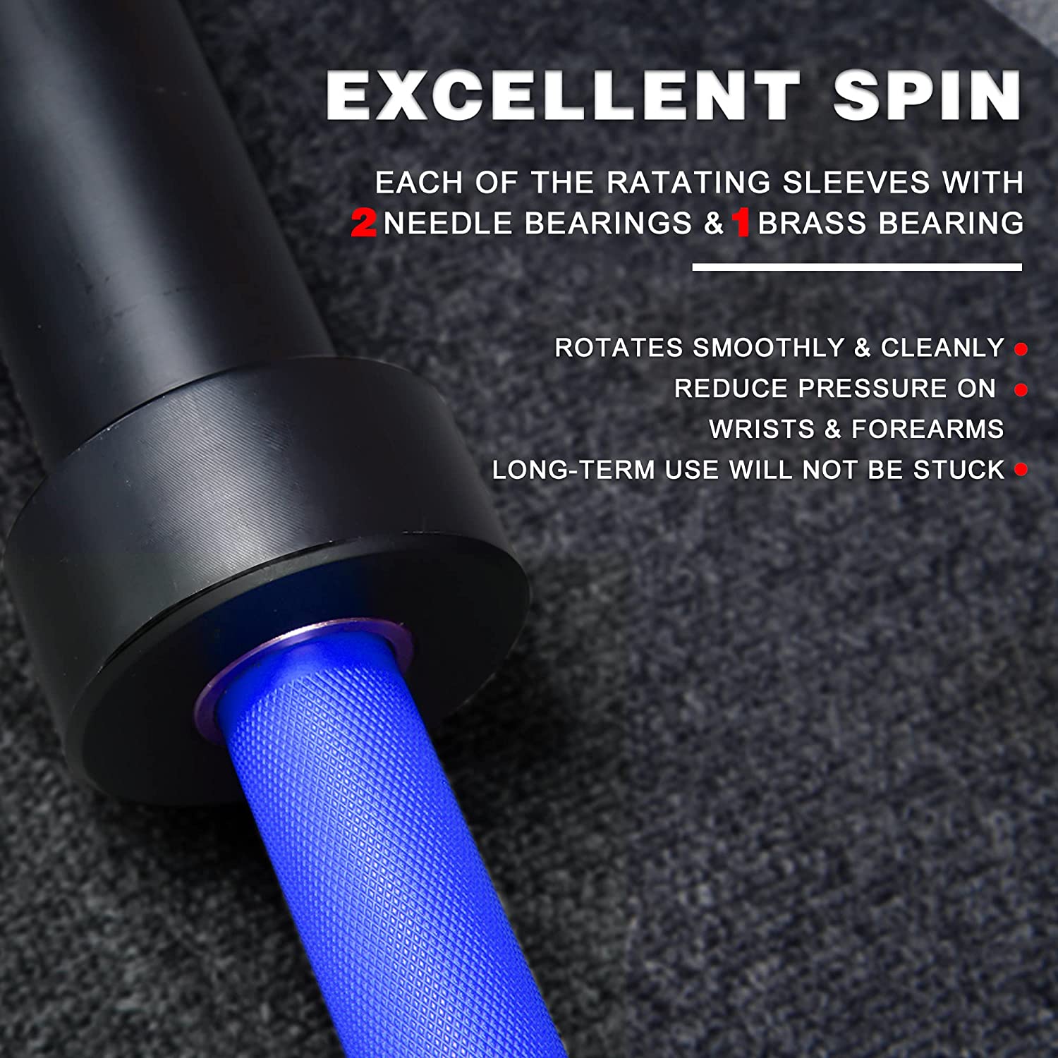 Blue Olympic barbell sleeve with needle and brass bearings
