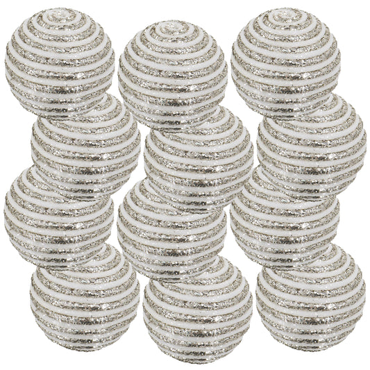 Set of  white glitter spiral Christmas ornaments ideal for festive decor