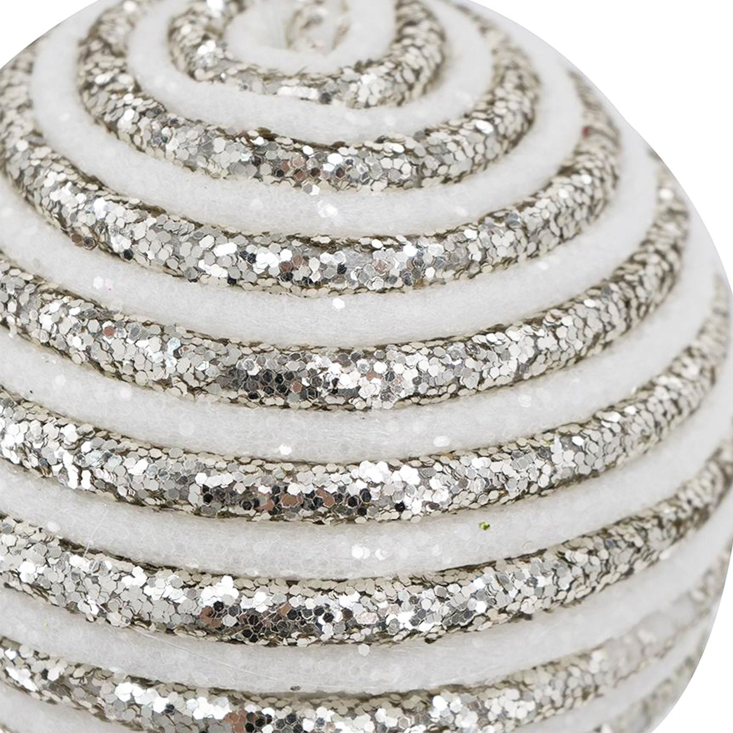 White felt Christmas ornament with silver glitter spiral detail