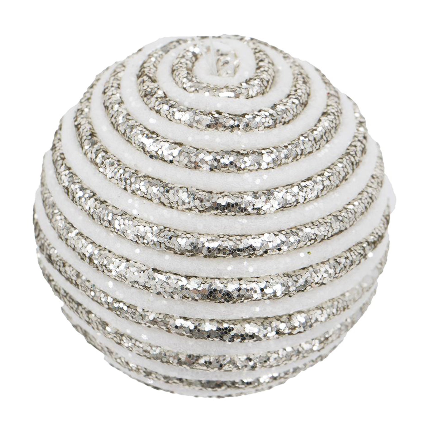 White felt Christmas ornament with silver glitter spiral accent for holiday decor