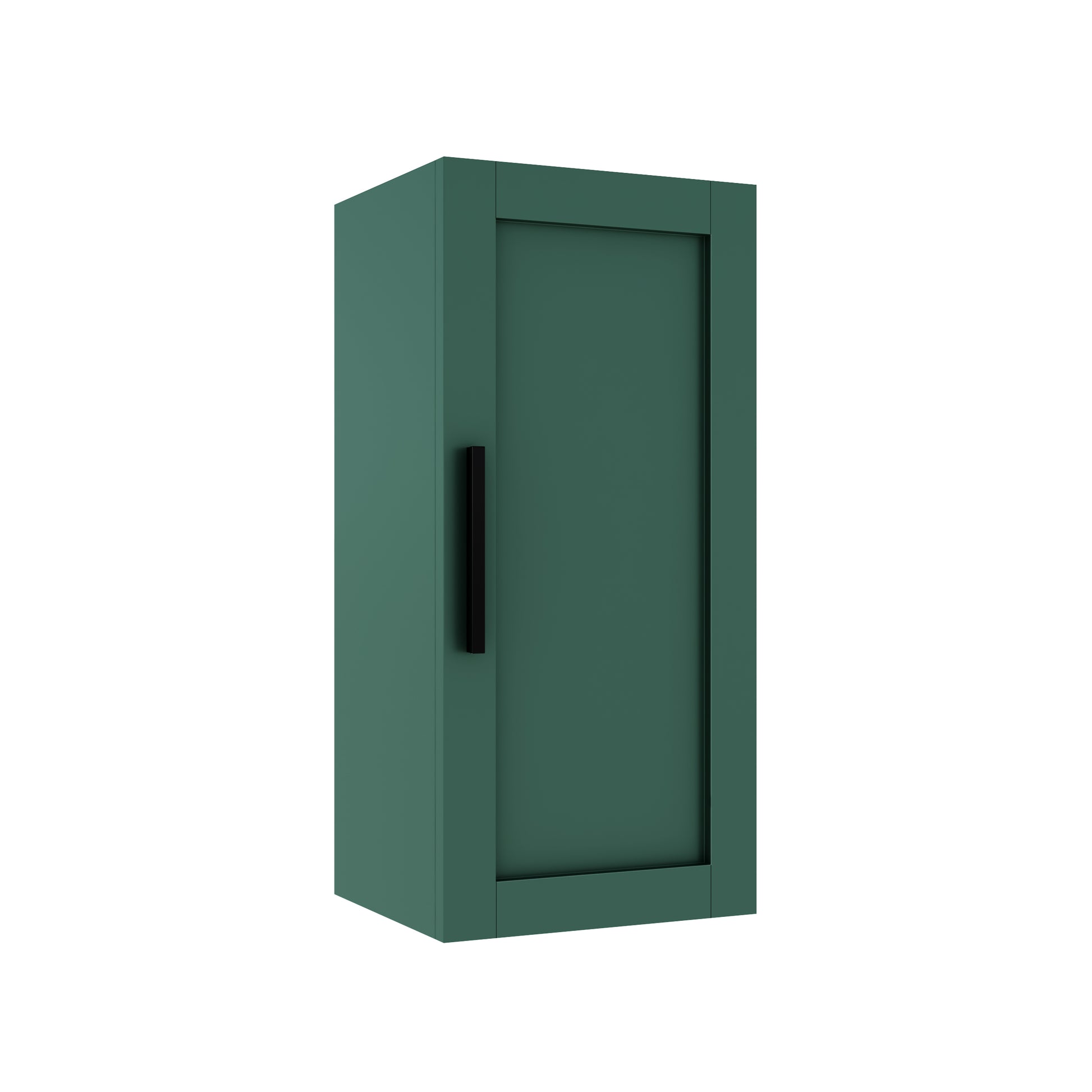 Modern deep green shaker cabinet with black bar pull clean design