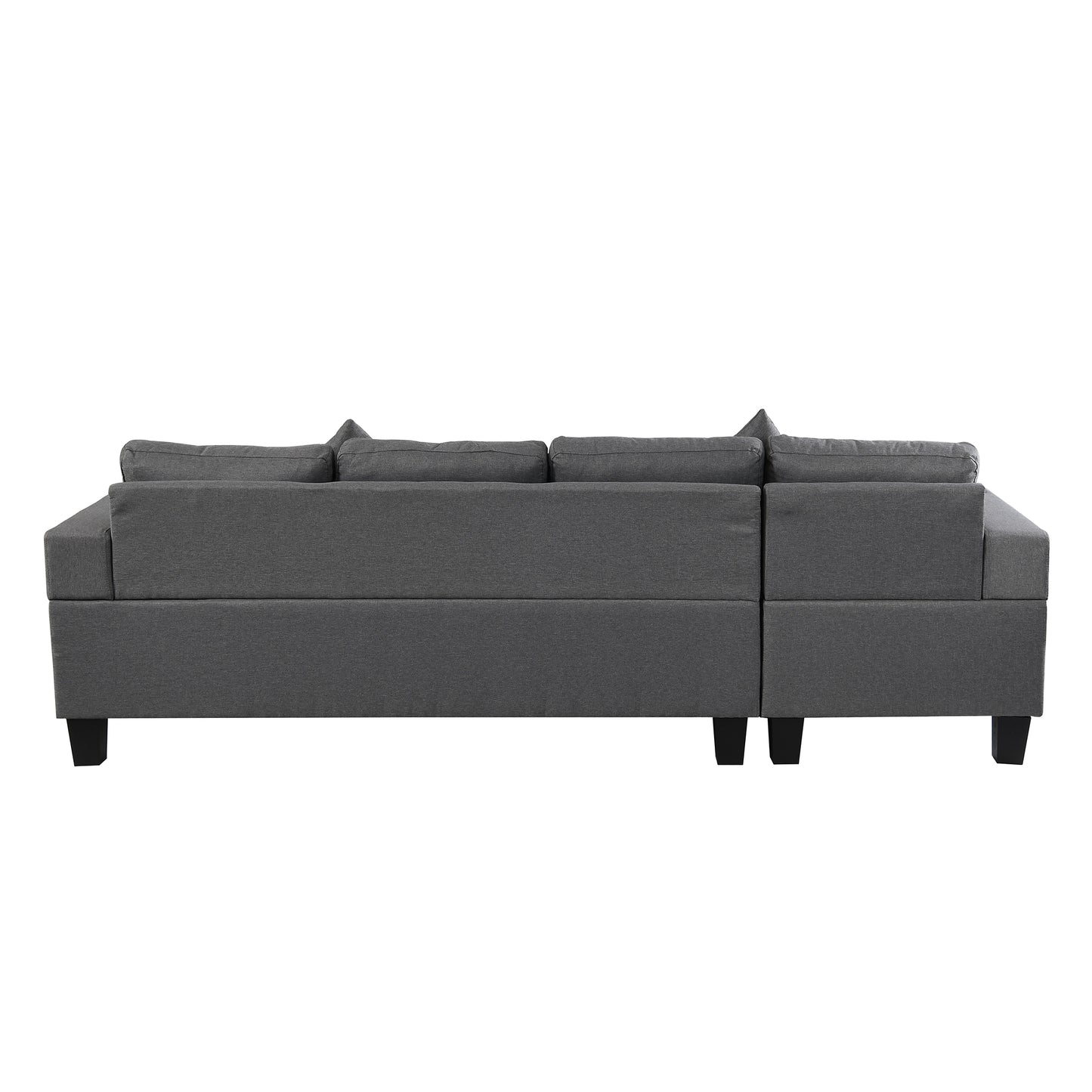 Grey fabric sectional sofa with modern square arms and black tapered legs ideal for living rooms