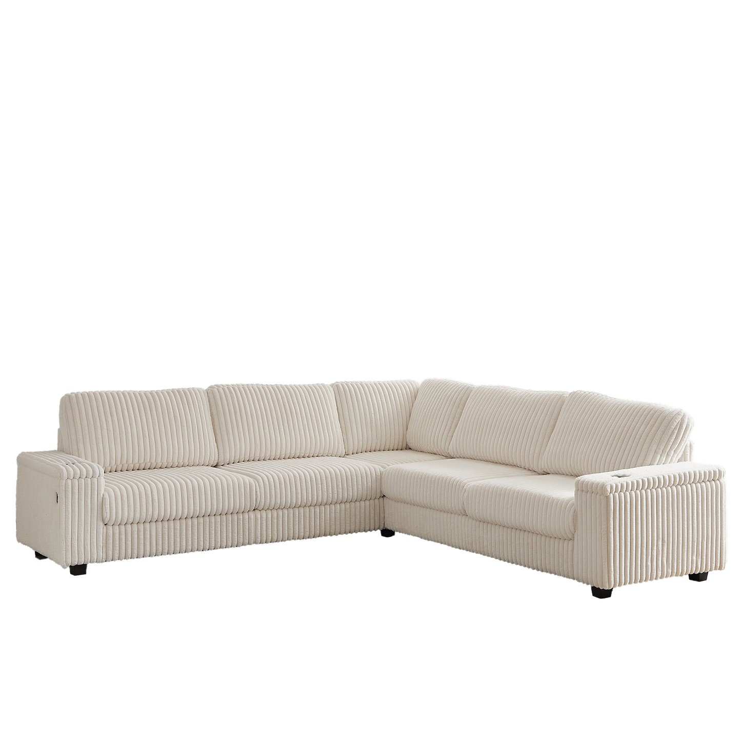 Cream corduroy sectional sofa with plush seating and a contemporary design