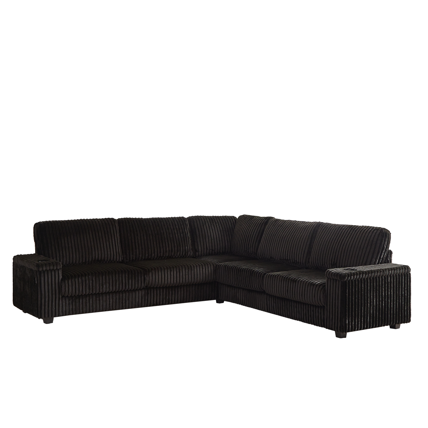 Luxurious black corduroy sectional sofa with plush cushions for modern living rooms