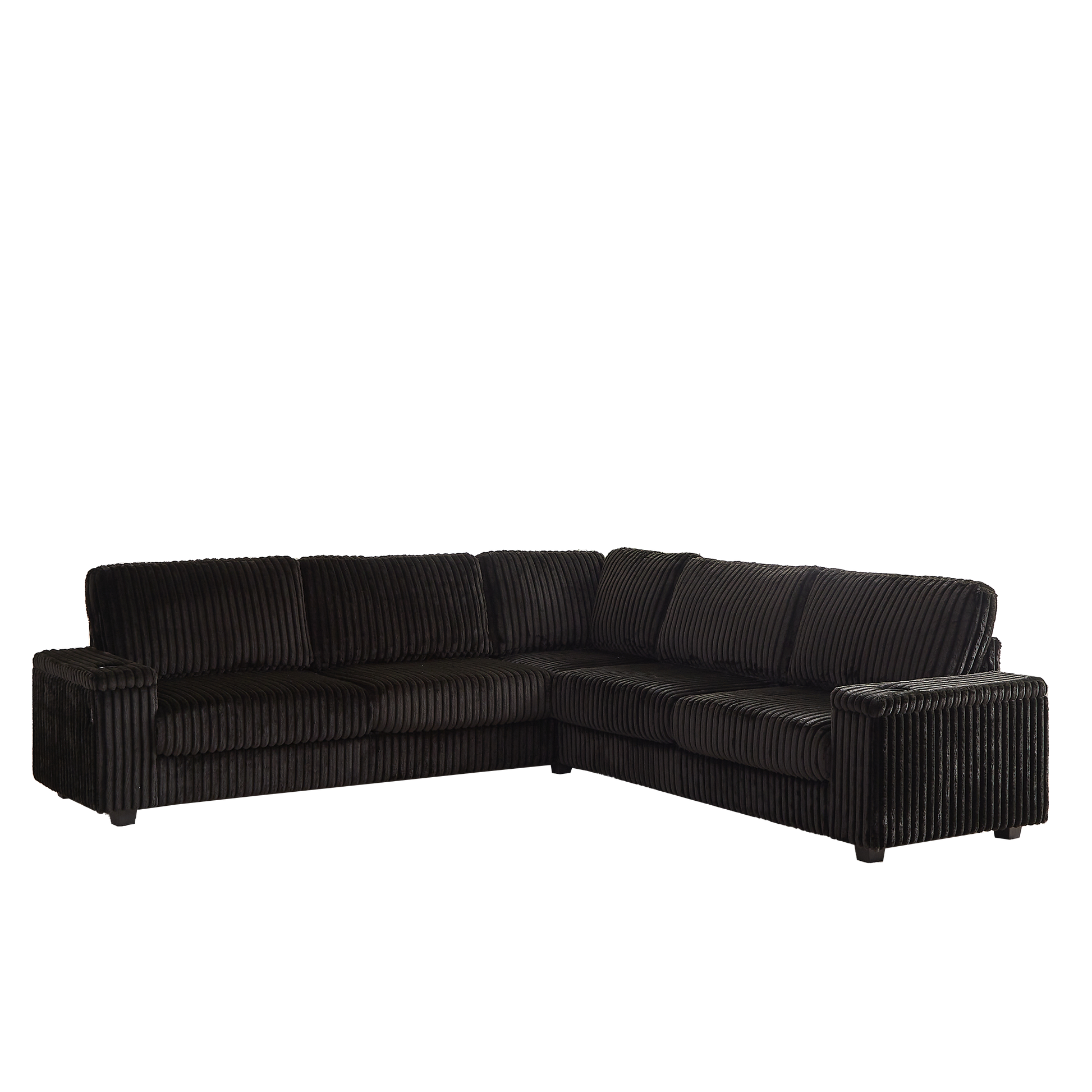 Luxurious black corduroy sectional sofa with plush cushions for modern living rooms
