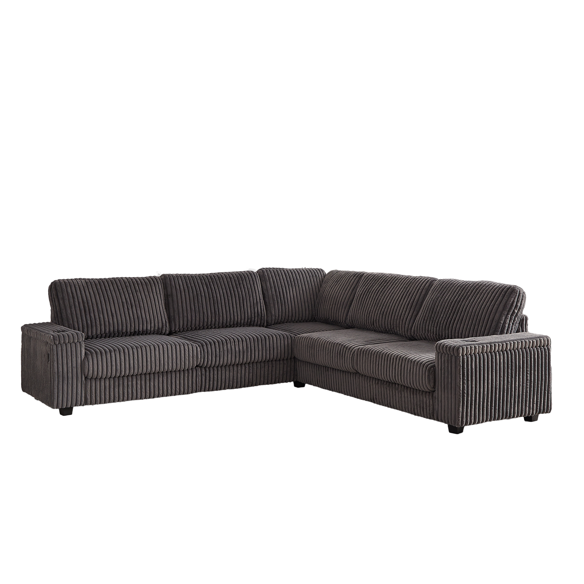 Dark grey corduroy sectional sofa with plush cushions perfect for living room comfort