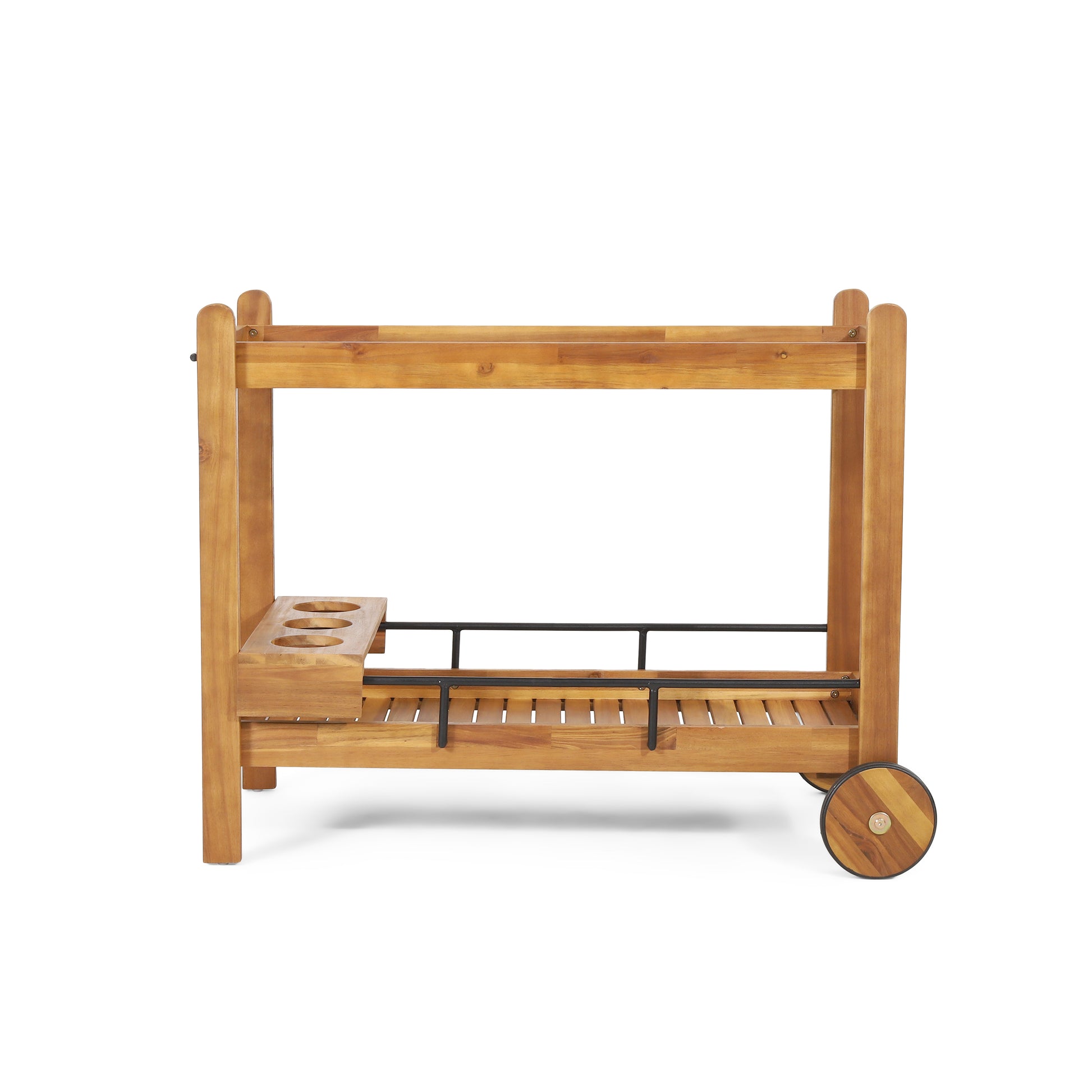 Wooden outdoor serving cart with wheels
